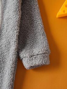 TOM & JERRY X SHEIN Young Boy Cute Cartoon Embroidered Coral Fleece Hooded Jumpsuit With 3D Ear Design Fall Winter