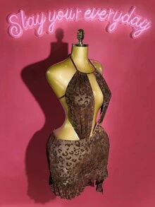 Slaydiva Hàng mới về mùa hè 2025, Thích hợp cho tiệc sinh nhật, Trở lại trường, Phong cách trường học, Trang phục hàng ngày, Thường ngày, Kỳ nghỉ, Du lịch du thuyền, Bãi biển, Tắm nắng, Lan truyền, Thời trang đường phố, Y2K Sexy Bombshell, Cổ yếm, Khoét sâu trước và giữa, Hở lưng gợi cảm, Họa tiết da báo nhung, Đầm ngắn ôm sát, Đầm mùa hè cho nữ - màu nâu - Xem 13