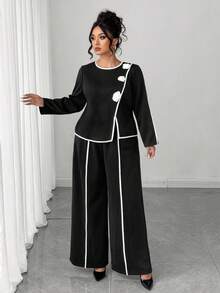 Elenzga Halloween Plus Size Co-Ords Fall Cloth For Women - Black and White - View 7