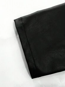 SHEIN Clasi Áo khoác xe máy nữ thanh lịch có khóa kéo phía trước bằng da PU trơn màu cỡ lớn - màu đen - Xem 5