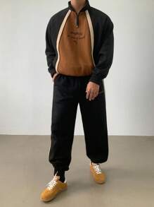 DAZY Conjunto de sudadera de media cremallera con bloques de color para hombre, otoño - Multicolor - Ver 5