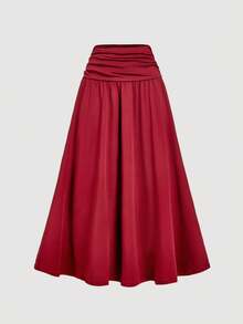 SHEIN MOD Light Yellow 2 Pieces Set: Stand Collar Top And Fitted Skirt - Burgundy - View 3