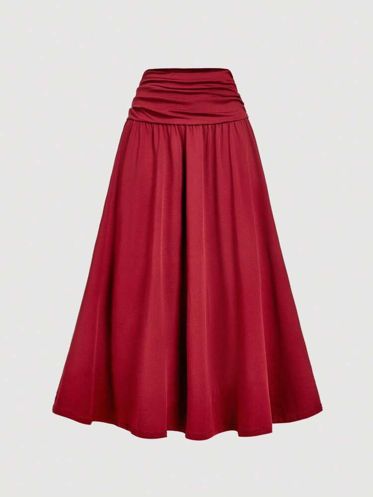 SHEIN MOD Bộ 2 món màu vàng nhạt: Áo cổ đứng và chân váy ôm - Màu Đỏ Sâu - Xem 3