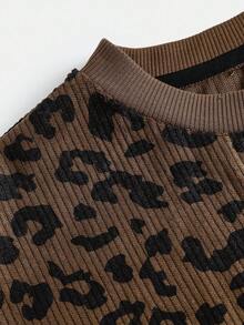 Girlism 少女休闲豹纹拉链长袖卫衣/万圣节、荧光色、秋季、冬季 - 咖啡棕 - 查看 4