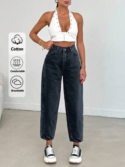 EURMUSE 100% Cotton High Waist Balloon Fit Jean 06-559