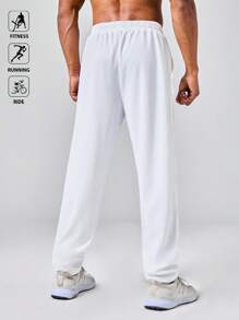 Manfinity Acti Log Men's Letter Print Drawstring Waist Pocket Casual Sports Pants Sweat Pants - White - View 5