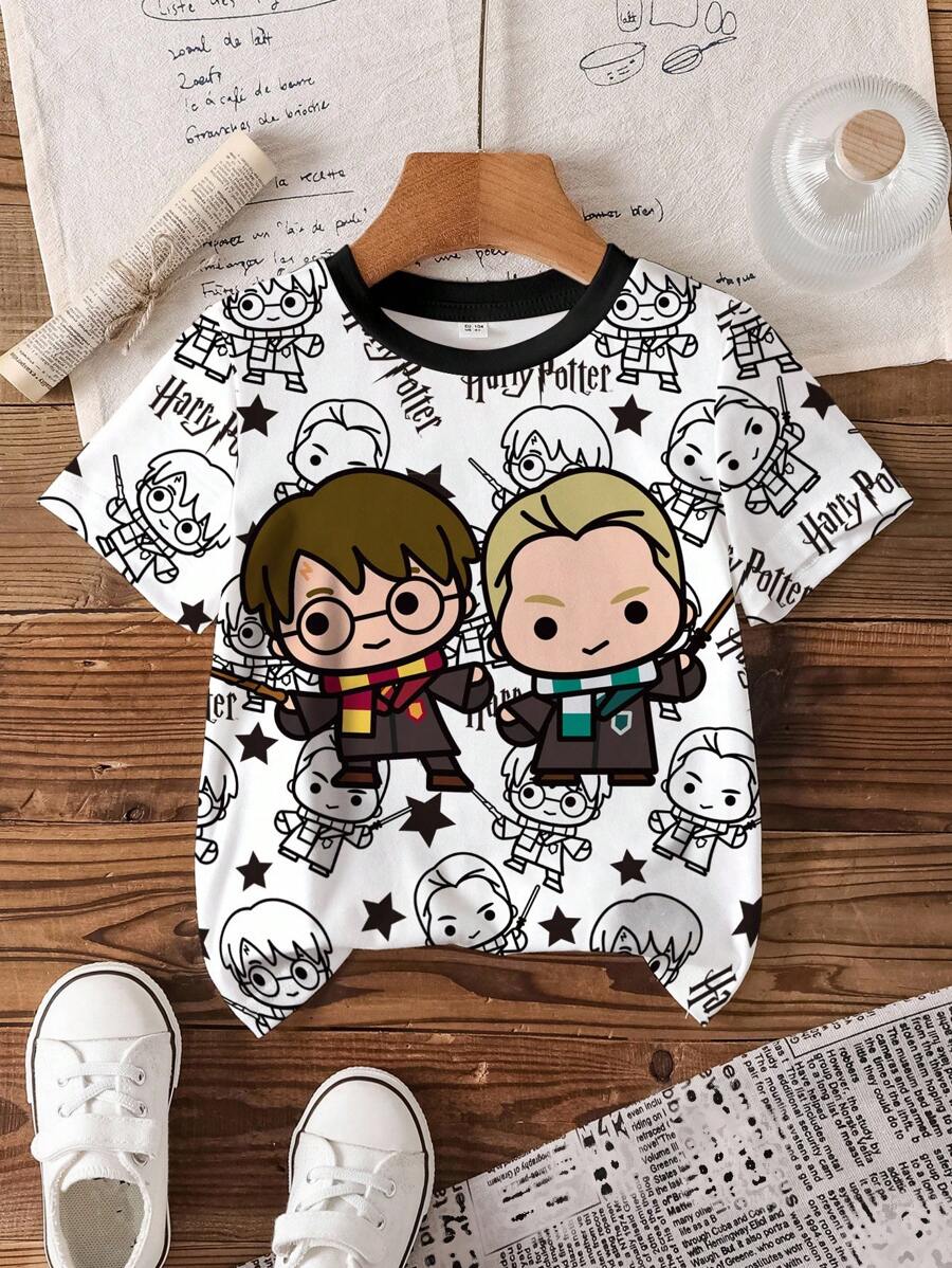 HARRY POTTER X SHEIN Young Boy Cartoon Figure Graphic Short Sleeve T-Shirt