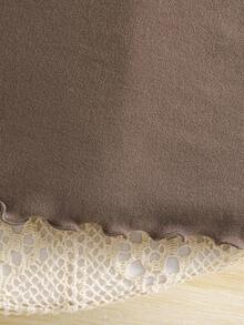 SHEIN Young Girl Solid Color Knit Long Sleeve T-Shirt, Cute & Versatile, Autumn/Winter Fall - Brown - View 7
