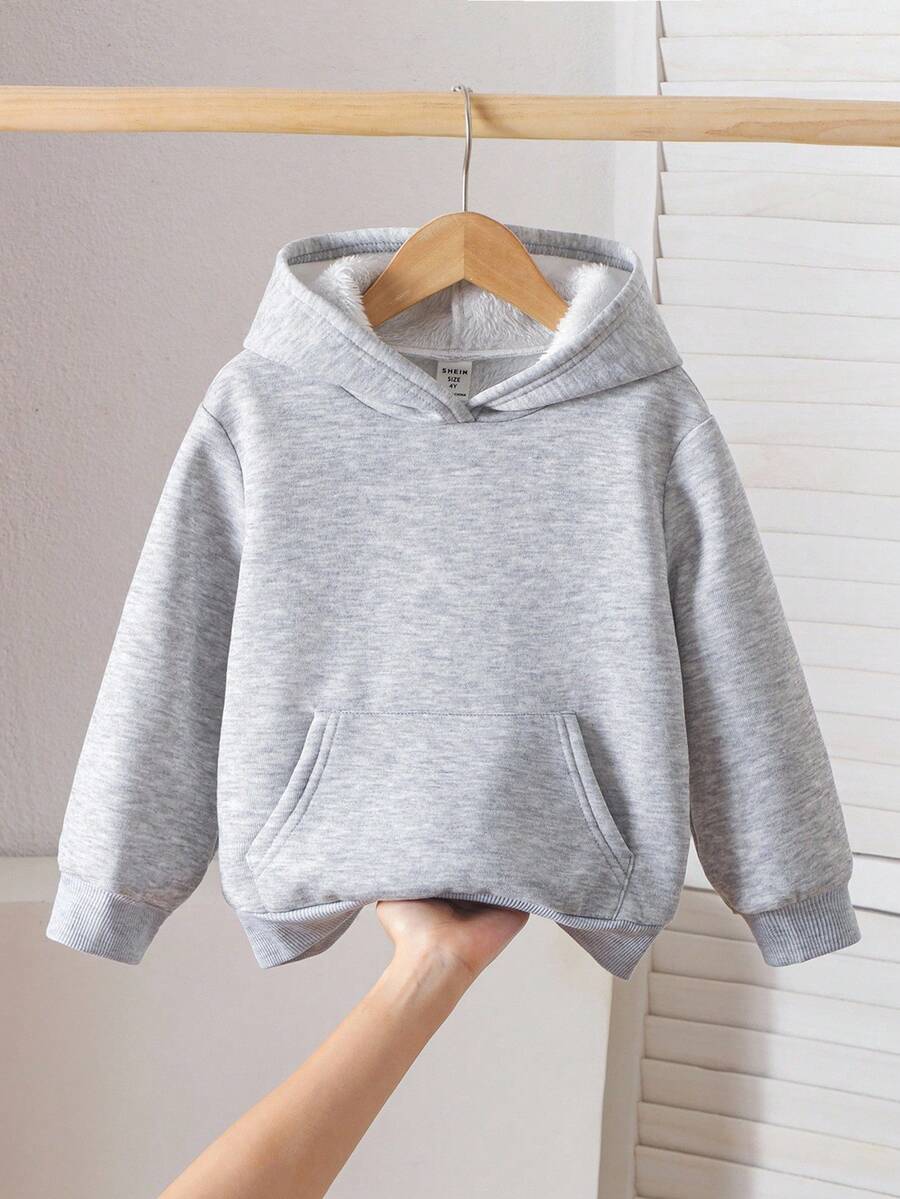 SHEIN Young Girl Casual Thermal Lined Sweatshirt, Versatile For Autumn/Winter Fall - Grey - View 1