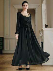 Anewsta Damen elegantes Kleid mit Strass-Verzierung, fließender Schnitt, Herbst