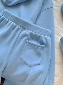 Muchica 2 件套浅蓝色休闲保暖连帽运动衫和裤子套装，适合女士，秋冬