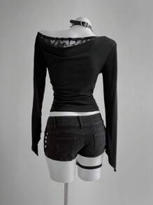 Áo phông Halloween dành cho nữ Áo phông Gothic Áo thun đen buổi hòa nhạc Rave vải thu cho nữ - màu đen - Xem 2