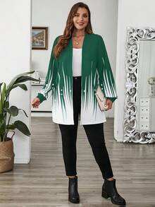 EMERY ROSE Áo khoác dáng rộng tay dài màu tương phản cỡ lớn cho nữ, dáng rộng, hở trước - Màu xanh lam - Xem 4