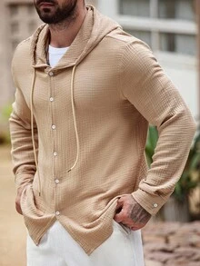 Manfinity Homme Men's Hooded Long Sleeve Shacket, For Fall - Camel - View 4