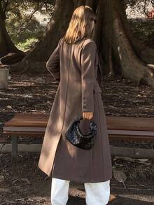 DAZY Women's Fashionable Versatile Double-Breasted Overcoat, Autumn/Winter - Coffee Brown - View 2