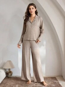 Ocili Bộ đồ ngủ dài tay họa tiết hoa màu xám cổ mềm thoải mái và quần dài cho nữ mùa lễ hội, quần áo thu đông - Màu Khaki - Xem 7