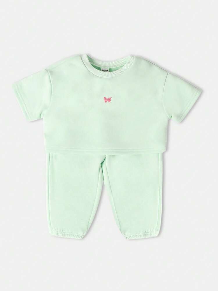 Butterfly Logo Crop Top With Jogger Pants Set