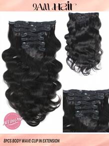 8pcs Clip-In Hair Body Wave 1B Natural Black Color 120%-150% Density Silky Natural Black Color Human Hair Extension For Daily Use Wear To Go For Women Clip Ins Hair Extensions - Natural Black - View 1