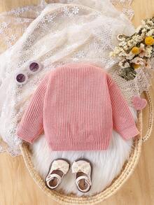 SHEIN Suéter versátil y lindo con patrón de amor para bebé y niña, prenda exterior de punto de una sola pieza - Rosa - Ver 5