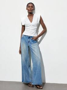 Maija Áo hai dây cổ chữ V có đệm vai dành cho nữ, phù hợp mặc khi đi làm, đi làm và mặc thường ngày - trắng - Xem 4