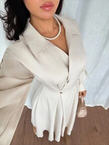 Rafferiza Women's Turndown Collar Dropped Shoulder Long Sleeve Waist Flared Dress, Suitable For Outings, Vacations, Holidays, And Travels Fall Cloth For Women Long Sleeve Elegant Dress - Apricot - View 6