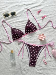 Swim Mod 2025新款女士随机印花三角比基尼套装，性感沙滩度假休闲比基尼套装 - 彩色 - 查看 3