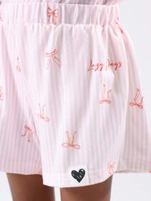 SUMWON Girls Bow Print Striped Pajama Set Short Sleeve Button Up Summer Sleepwear Kids Comfortable Wear Nightwear Set Pink Fall Winter For Casual And Vacation - Multicolor - View 7