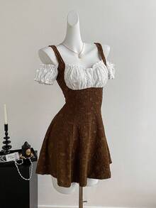 Sweetra 秋季简约蕾丝修身斜肩长袖女连衣裙