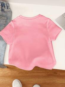 Top estivo a maniche corte con scollo rotondo per bambina con stampa di lettere - Rosa - Visualizzare 2