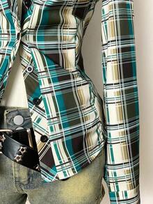 EgrlEra 时尚通勤长袖格子拼布衬衫 - 彩色 - 查看 3