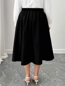 Elenzga Plus Size Women Casual Minimalist Color Block Trim Skirt - Black - View 2