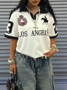 Rovax Women's Casual Letter Print Short Sleeve T-Shirt, Summer - Multicolor - View 6