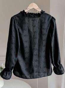 SHEIN Women's Hollow Out Embroidery V-Neck Tie Bow Blouse Fall Cloth For Women