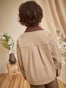 Loomiva 1pc Young Boys' Casual, Comfortable, Fashionable, Practical, Cute, Soft, Thick Corduroy Fabric Long Jacket, Suitable For Daily Wear, School, Outings, Sports, Autumn/Winter