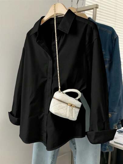 INAWLY Women's Plus Size Solid Color Long Sleeve Single-Breasted Casual/Work Shirt Fall Cloth For Women