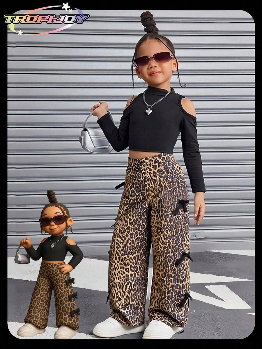 SHEIN Young Girl Pants, SHIYYING Spring/Summer High Waist Leopard Print Casual Pants, European And American Fashion Long Trousers Leopard Pants For Fall Winter - Multicolor - View 1