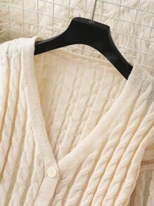 Franclia 女士通勤优雅旅行搭配纹理针织开衫和裙子毛衣套装 - 杏色 - 查看 4