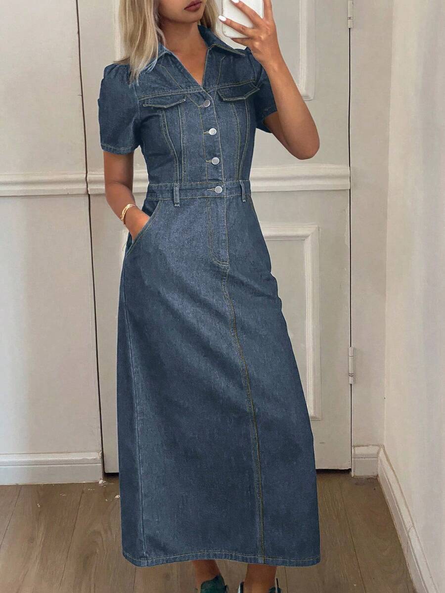 Livesso Women's Puff Sleeve Denim Dress, Spring/Summer