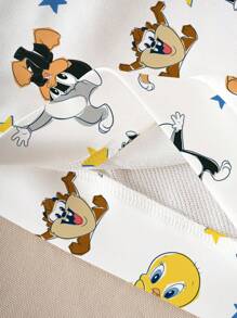 LOONEY TUNES X SHEIN Sudadera casual de niña bebé con estampado de dibujos animados y estrellas, para primavera/otoño - Blanco - Ver 5