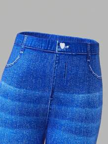 SHEIN ChillGRL Tween Girls 2 件套：时尚休闲明星和昨日印花短款长袖上衣和修身阔腿裤 - 藍色 - 查看 6