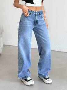 EURMUSE Low Waist Splashing Washed Straight Jeans Damen Hosen Damen Kleidung Y2k Damen Sommerkleidung Damen Sommerkleidung - Mittele Waschung - Übersicht 4