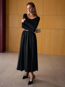 MOTF PREMIUM VESTIDO DE SUÉTER FLUIDO CON CINTURÓN - Negro - Ver 5