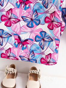 少女休闲蝴蝶印花保暖连帽衫，秋冬季 - 紫色 - 查看 3