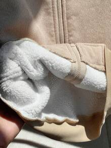 SHEIN 男童灯芯绒保暖内衬拉链棒球夹克，适合通勤、上学、休闲、运动、秋冬季穿着。男童灯芯绒夹克，幼儿夹克，秋季款。 - 杏色 - 查看 8