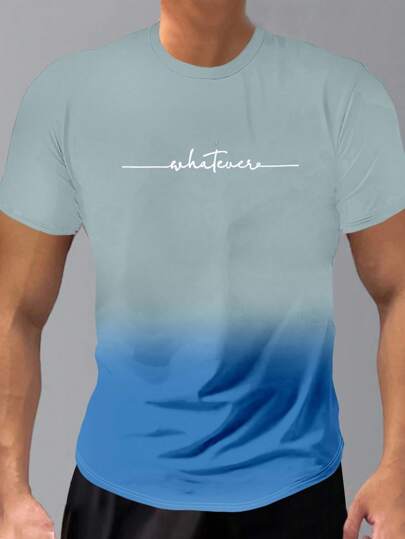 Manfinity Homme Tie-Dye Random Short Sleeve Round Neck T-Shirt For Men, Simple And Fashion, Suitable For Summer Men Tshirts Graphic, Men's Blue Graphic Tee, Sky Blue Graphic Tee, Ombre Tshirt