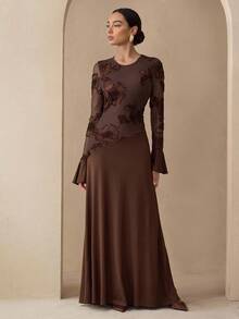 Graceveil 女士优雅合身腰长裙 - 咖啡 - 查看 6