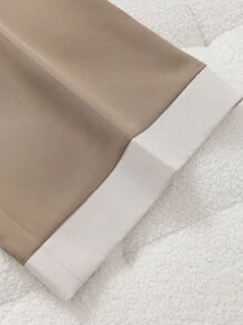 GlowEve 女士优雅日常通勤百搭时尚摩卡棕色阔腿裤，撞色下摆设计 - 摩卡棕 - 查看 5