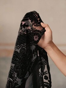 Anewsta 大码女式天鹅绒烧花设计宽松复古休闲衬衫，黑色上衣，情人节 - 黑色 - 查看 8