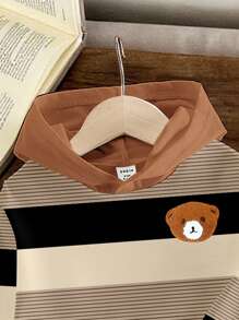 SHEIN 2 件套男婴休闲可爱卡通熊条纹连帽卫衣和裤子套装，秋冬 - 彩色 - 查看 4