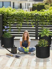 SHEIN 1-5Pcs 1-10Gallons Heavy Duty Thickened Non-Woven Fabric With Handles Multi-Purpose Plant Grow Bags Fabric Pots For Indoor Outdoor Gardening Vegetables Flowers Herbs Bonsai Plants Christmas Holiday Gifts Garden Supplies Planting Containers Grow Bags Gift Ideas Pens,Pen,School Supplies